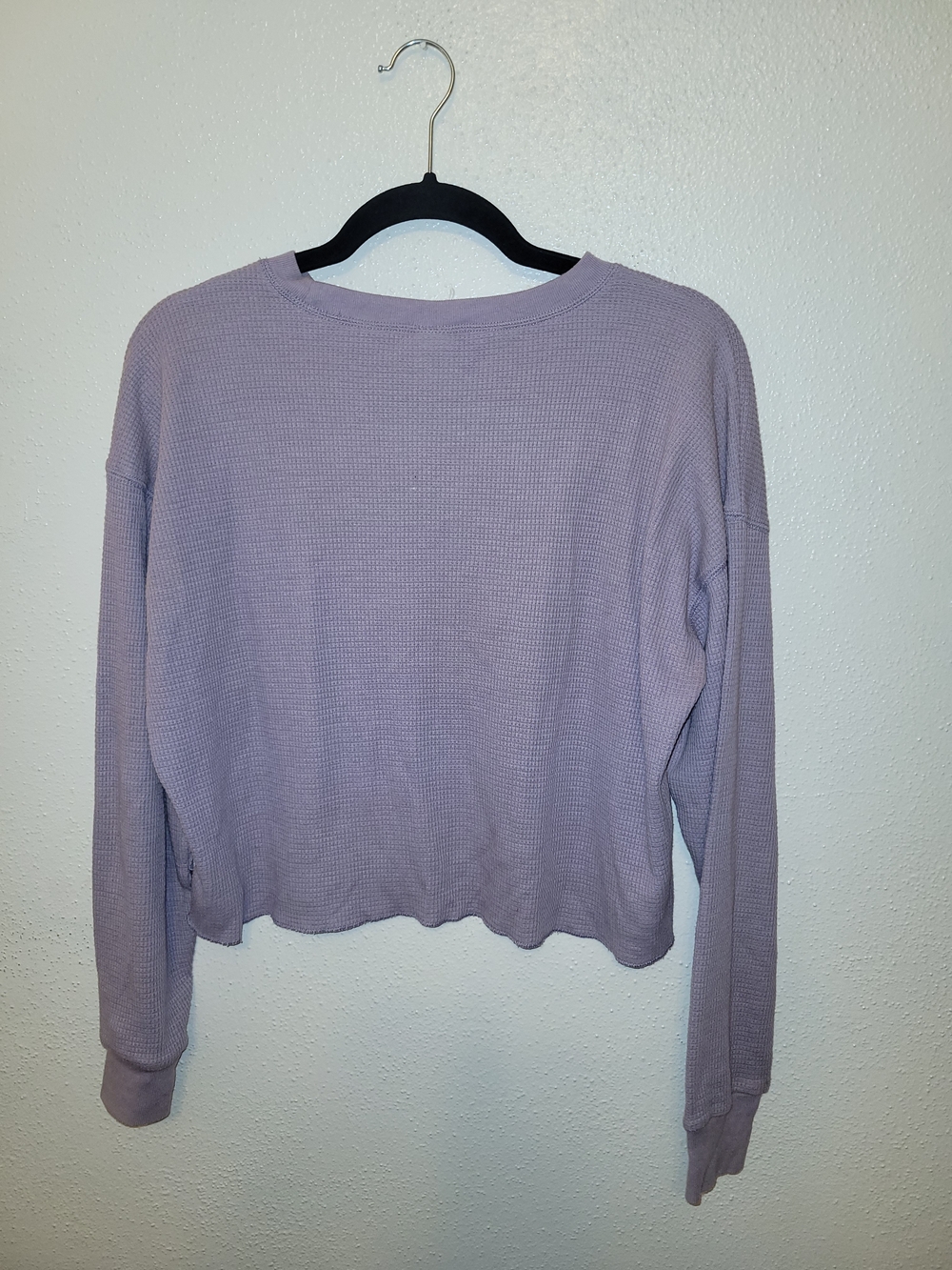 Aritzia TNA Oversized Cropped Thermal Crop Top Waffle Knit Small Lilac - Picture 5 of 5